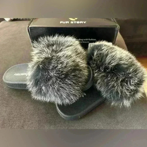 Fur Story Women's Slide Sandal, EU size 41.5, Black Silver - Picture 4 of 6